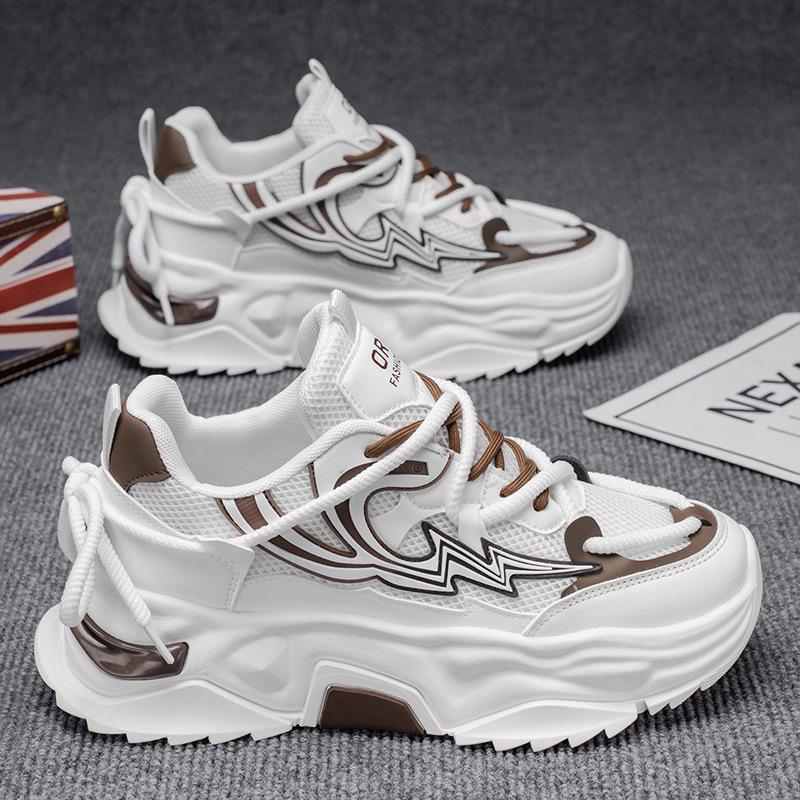 Men's shoes 2025 new summer mesh breathable soft-soled sports and leisure shoes, teenagers heightening thick-soled dad trendy shoes