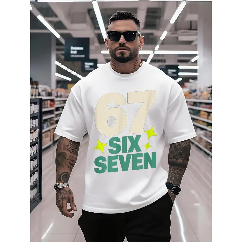 

Men s Six Seven 6 7 Graphic T-Shirt, Casual Street Style T-Shirt, Crew Neck Short Sleeve, Comfortable Everyday S белый