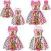 Vestito per Bambina Cartoon Capibara con Gonna Pieghettata in Misto Cotone per Età da 3 a 8 Anni