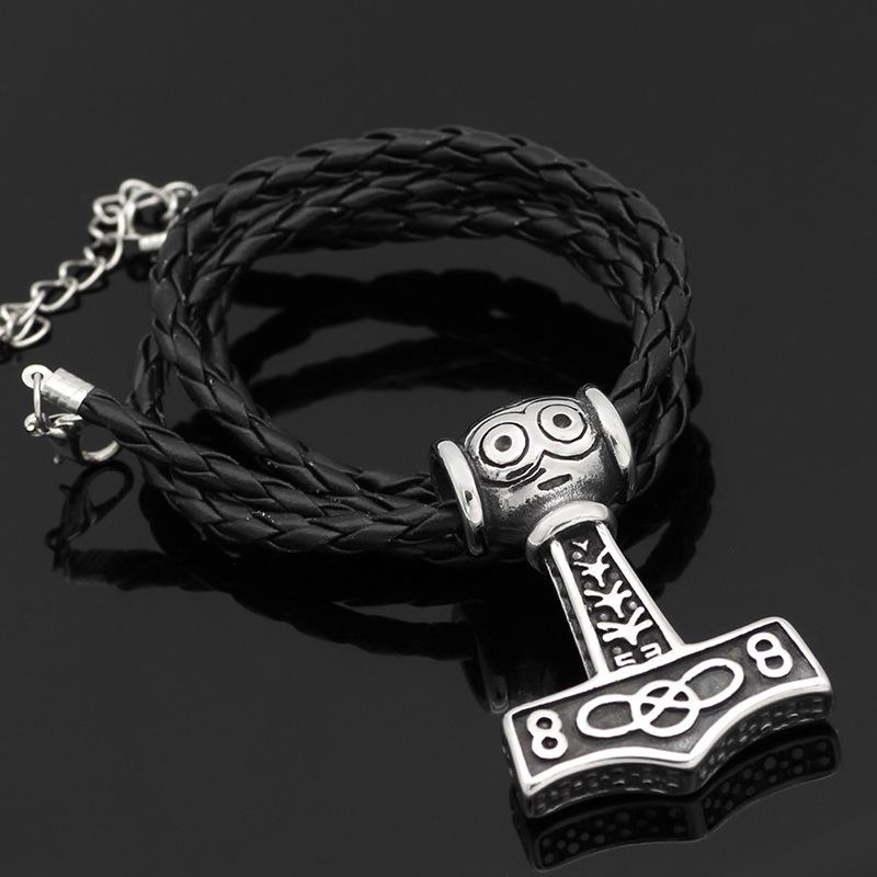 Titanium Steel Viking Thor's Hammer Pendant Necklace with Odin Symbol