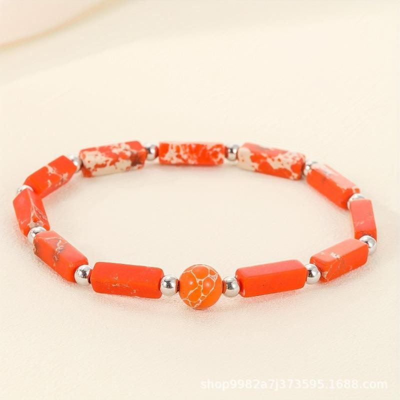 Mixed Natural Stone Beaded Bracelet Set – Rectangle Round Bead Boho Jewelry, Colorful Healing Gift for Women