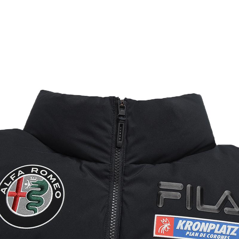 Fila Ski Series 4810 Snow Peak Goose Down Trendy Personality Cool Sports Color Block Warm Stand Collar Woven Down Jacket Men Outerwear A11M546927FBK