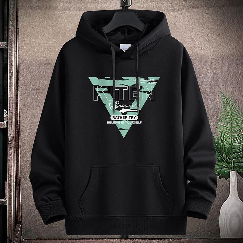 

Triangle Pattern Hooded Hoodie for Men and Boys Large Size Long Sleeve Sportshirt Pullover 4XL чёрный