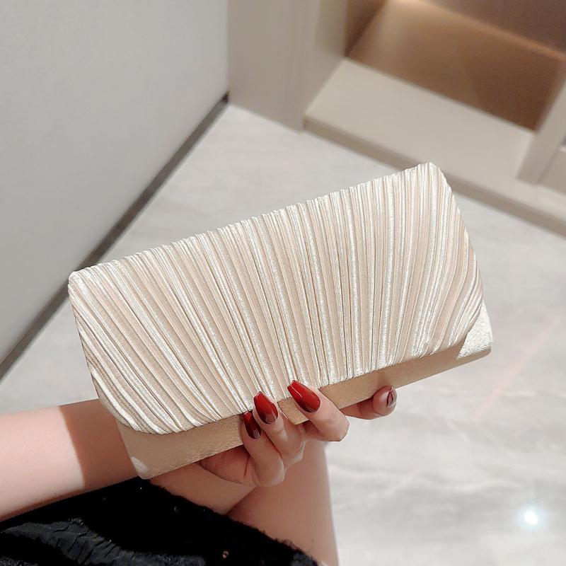 Schoolbag Women's White Elegant Satin Evening Bag Pleated Clutch Wedding Purse Formal Tote Party Prom Clutch With Rhinestones For Wedding, Bride