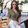 Women's Two Piece Pajama Set Short Sleeve Button Down Top with Ruffle Collar and Matching Shorts Soft Comfortable Lounge Sleepwear