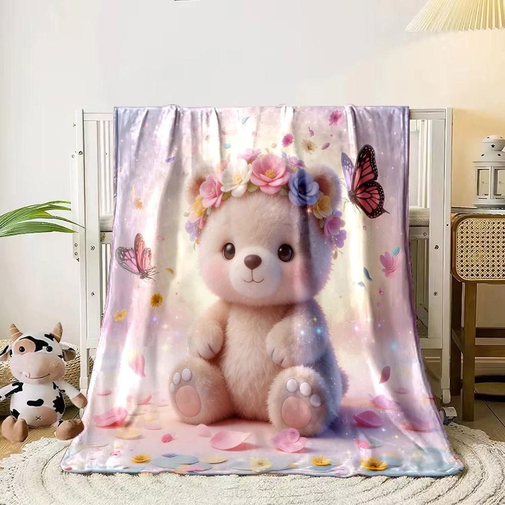 Pink Animal Wearing A Flower Wreath Printed Blanket, All-Season Multi-Use for Nap, Camping, Travel, Car, Sofa Luxury Gift