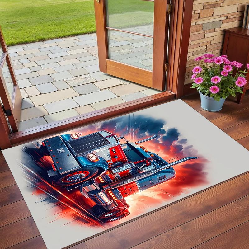 Anti‑Slip Crystal Velvet Floor Rug, Kenworth Trucks Design Carpet for Indoor Living Bedroom Home Decoration