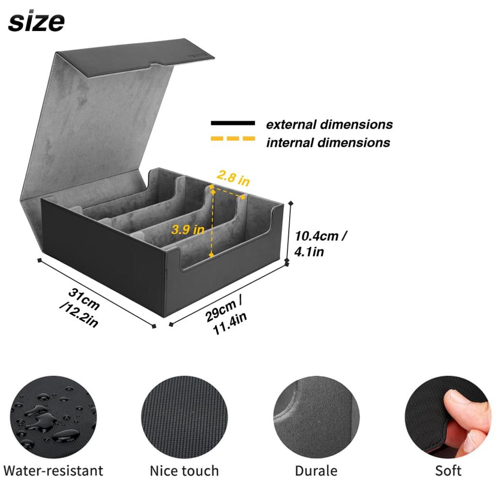 Estuche para cartas coleccionables, caja para guardar cartas, tablero divisor con tope y Pokeka MTG, varios colores, gris, 4 unidades