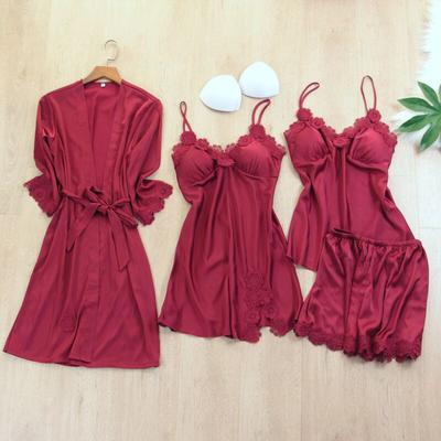 5-Piece Women Sexy Garter Lingerie Set Robes Lace Bodysuit Deep-V Neck Underwear