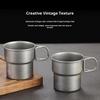 230/330Ml Stainless Steel Camping Mug With Wooden Anti Scald Sleeve Foldable Handle For Hiking Picnic Travel Use