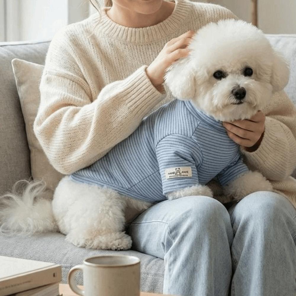 High Collar Pet Bottoming Shirt Striped Pattern Two-Leg Dog Clothes  Outdoor Protection