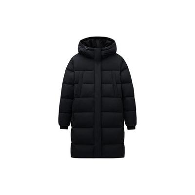 Letter Print Mid-Length Water-Resistant Thickened Warm Hooded Down Jacket Women Outerwear Basic-Black 162417902-3