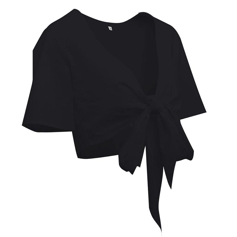 Buy Women's Fashion Short Sleeve Vneck Tying Knot Lace Up Crop Top