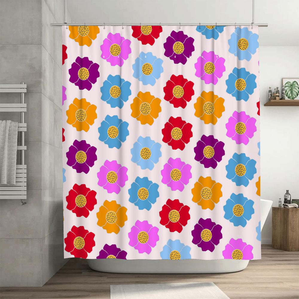 Brightly Colored Flower Shower Curtain Bath Decor Ideas Modern Bathroom Accessories Fabric Shower Curtains with Hook Rings for H