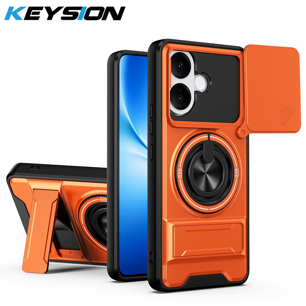 KEYSION Magnetic Phone Case for VIVO V60 Lite 5G Slide Camera Protection Upright Kickstand Ring Shockproof Cover for IQOO Z10R 5G