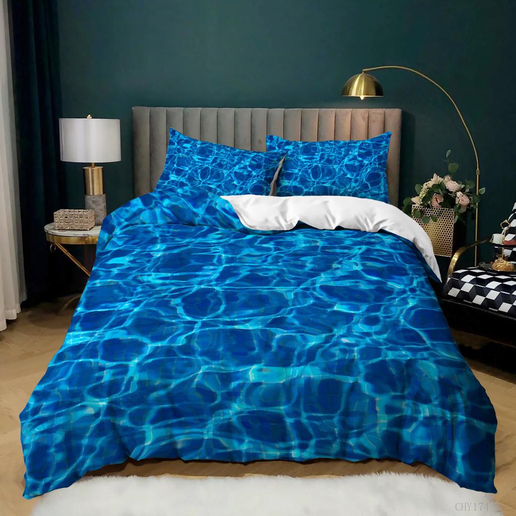 3D Ocean Waves Duvet Cover Set Queen/King for Boy Girl Teens Bedroom Hotel Microfiber Bedding Set Comforter Cover White To Blue