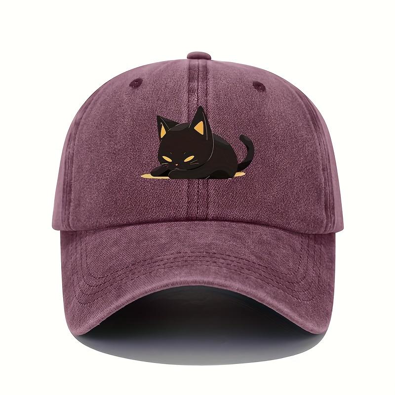 Retro Style Black Cat Printed Baseball Cap with Adjustable Sun Protection, Suitable for All Seasons, Casual Headwear