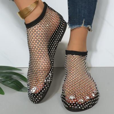 Fashion New Fashion Women's Flat Sandals Rhinestone Fishing Net Sandals Flat Bottom Footware Roman Flat Party Shoes Zapatillas Mujer