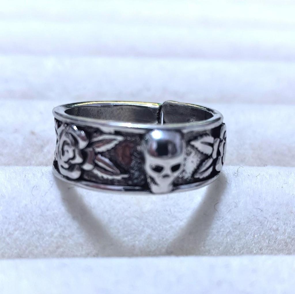 Inel Exagerat Retro Thai Argint Craniu - Design Deschis Ajustabil pentru Bărbați