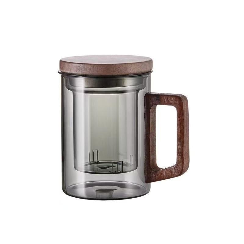 High temperature resistant walnut handle tea separation cup tea glass with lid office teacup Guanshan cup