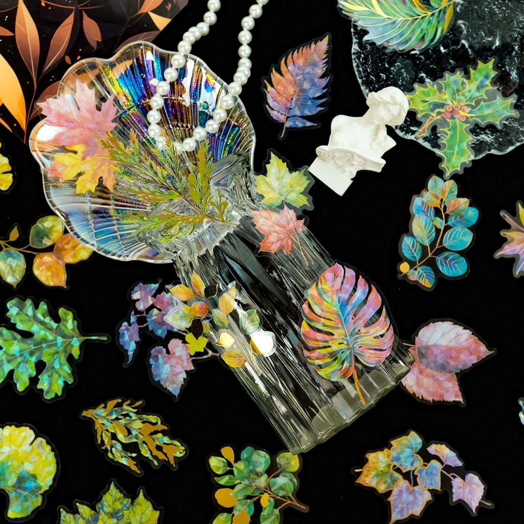 30 PET Leaves Three-dimensional Gold-plated Laser Stickers Ins Wind Plant Leaves Hand Tent Decoration Guka Waterproof