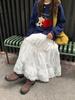 Women's White Cotton Tiered Midi Skirt with Lace Trim
