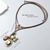Western Styles Long Chain Necklace Artisanal Crafted Wax Cord Alloy Pendant Wooden Bead Accents Retro Fashion Accessory