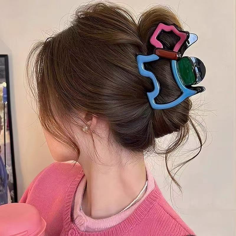 New High-End Contrasting Color Grab Clip Cartoon Cute Puppy Hairpin Large Back Head Disc Hair Shark Clip Female