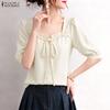 ZANZEA Women Elegant Casual Square Collar Summer Half Sleeve Blouse