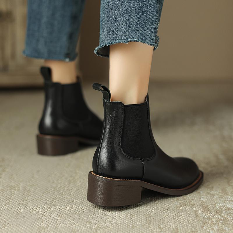 Krazing Pot Cow Skin Autumn Winter Shoes Concise Thick Heels Size 43 Size 42 Chelsea Boots Round Toe Slip on Retro Ankle Boots