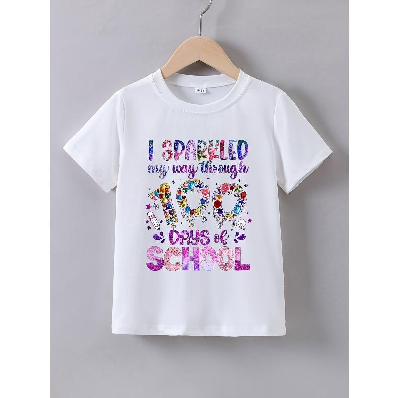 European sizes Girls Summer Short-Sleeve T-Shirt with The Print Shining for 100 Days at School