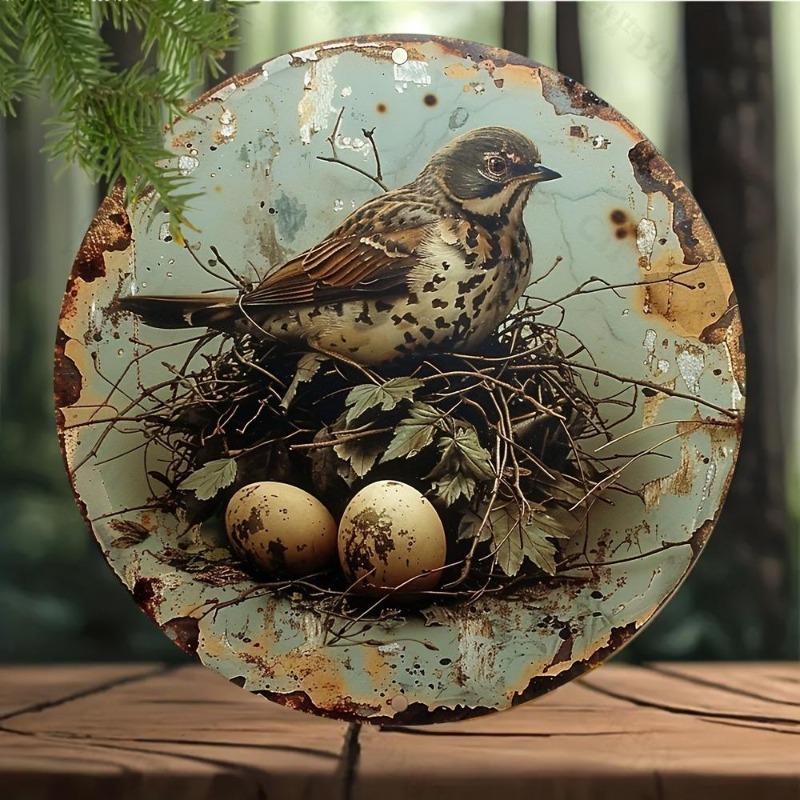 Rustic Bird Nest Decoration Aluminum Wall Art with UV Printed Bird and Eggs Perfect for Indoor and Outdoor Home Decor Ideas