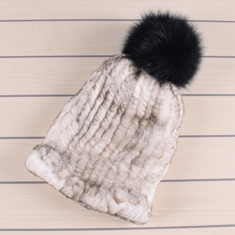 Winter Fur Hats for Ladys Women's Rex Rabbit Fur Caps Beanies Solid Elastic Winter Fashion Accessories Fox Fur Pompom Hat