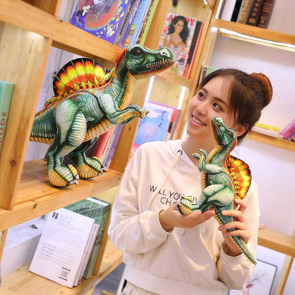 60~100Cm Spinosaurus Dinosaur Plush Toy Standing Green Dino Like Real Scary Animal Plushie Birthday Men Gift