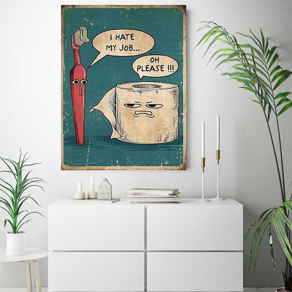 Funny Toilet Paper Toothbrush Poster and Prints Retro Abstraction Canvas Painting Wall Art Picture for Bathroom Room Home Decor