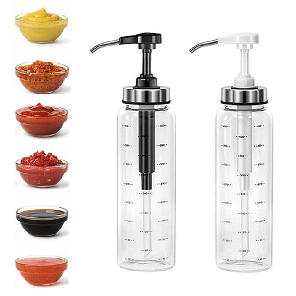 

Glass Oyster Sauce Pump Dispenser Press Type Cooking Oil Bottle Sticky Sauce Squeeze Bottle Syrup Black-500ml
