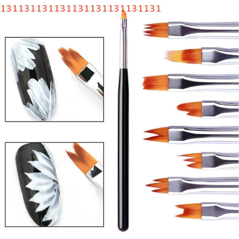 8Pcs Set Multifunctional Mix Shape Petal Painting Gel Nail Art Brush Oblique Gradient Smudge Nail Flower Drawing Sawtooth Pen