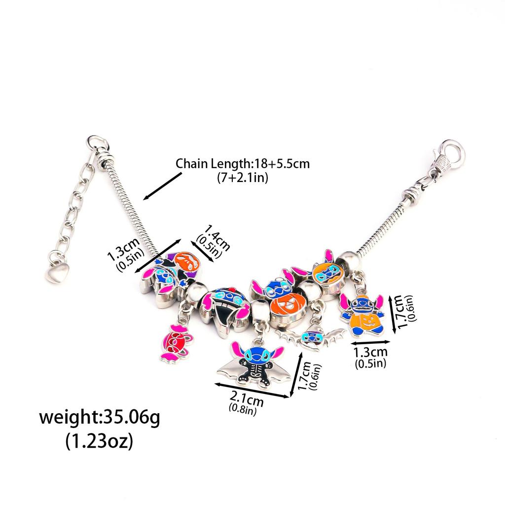 Classic Cartoon Anime Bracelet Cute DIY Santa Hat Stitch Series Cute Metal Charms Bangle For Women Kids Christmas Halloween Gift