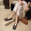 Fashion 2025 Summer New French Shallow Mouth Retro Single Shoes Women's Woven One Strap Flat Fishnet Shoes