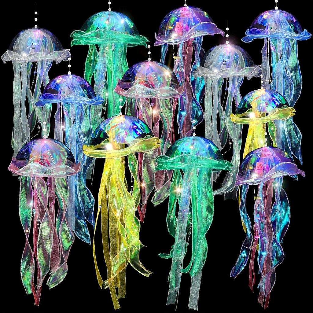 5pcs Led Jellyfish Lanterns - Colorful Hanging Decor For Birthdays, Weddings, Ocean Themes & Christmas - Battery Included