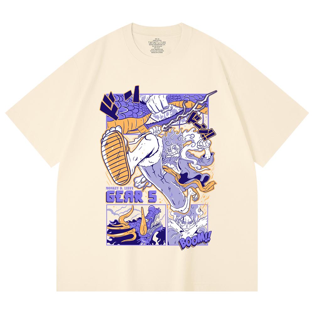 

230 г/м² 100% хлопок Цельный V22 Принт Luffy Gear Унисекс Тяжелая хлопковая футболка XS абрикосовый