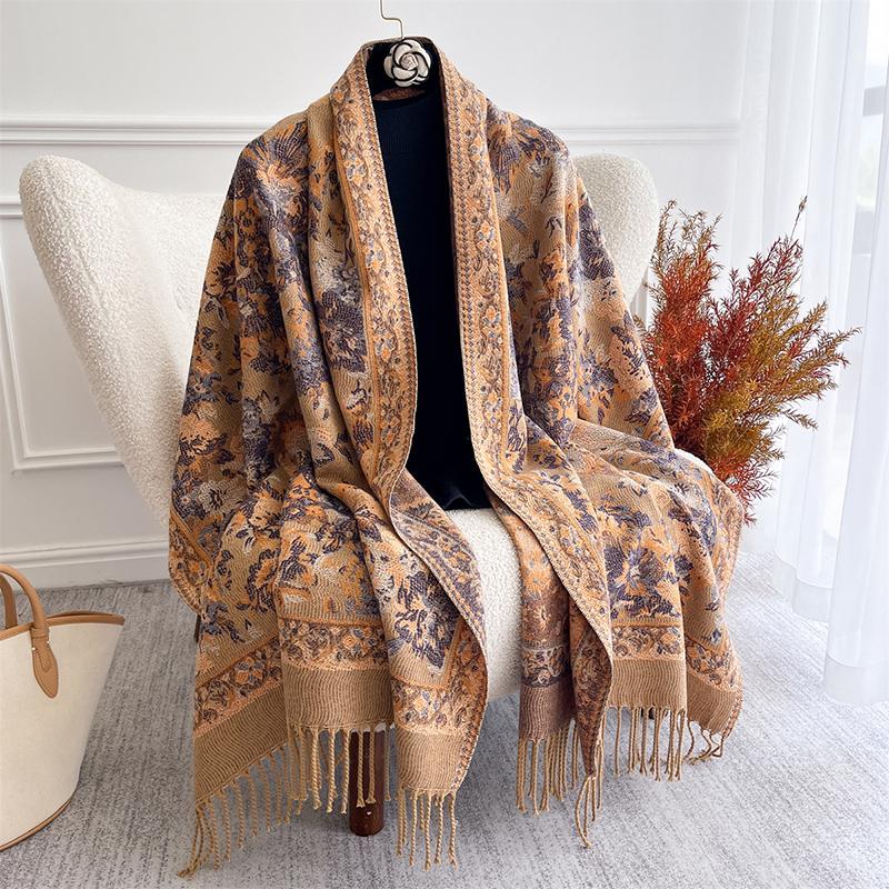 Tassel Blanket Design Thick Pashmina New Winter Warm Shawl Wrap Jacquard Cashmere Scarf Women Neckerchief Echarpe Poncho Stoles