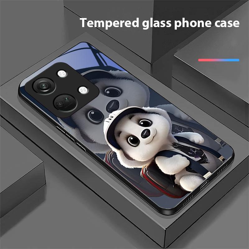 Cute Little Panda For OnePlus Nord 3 5 6T 7 Pro 8 12 10T Reno8 Lite 5G 10R Nord N30 Hard Shell Tempered Glass Phone Case Black