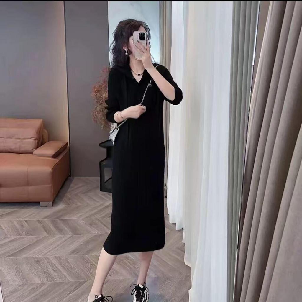 Chic French Hooded Dress - Women's Small, Loose-Fit, Casual, Spring & Autumn 