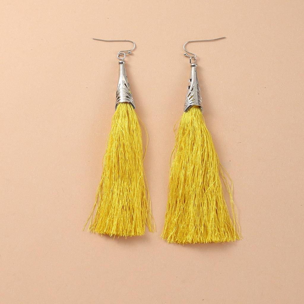 Ice Silk Tassel Earrings with Metal Cap - Korean Style Celebrity Dangle Hooks