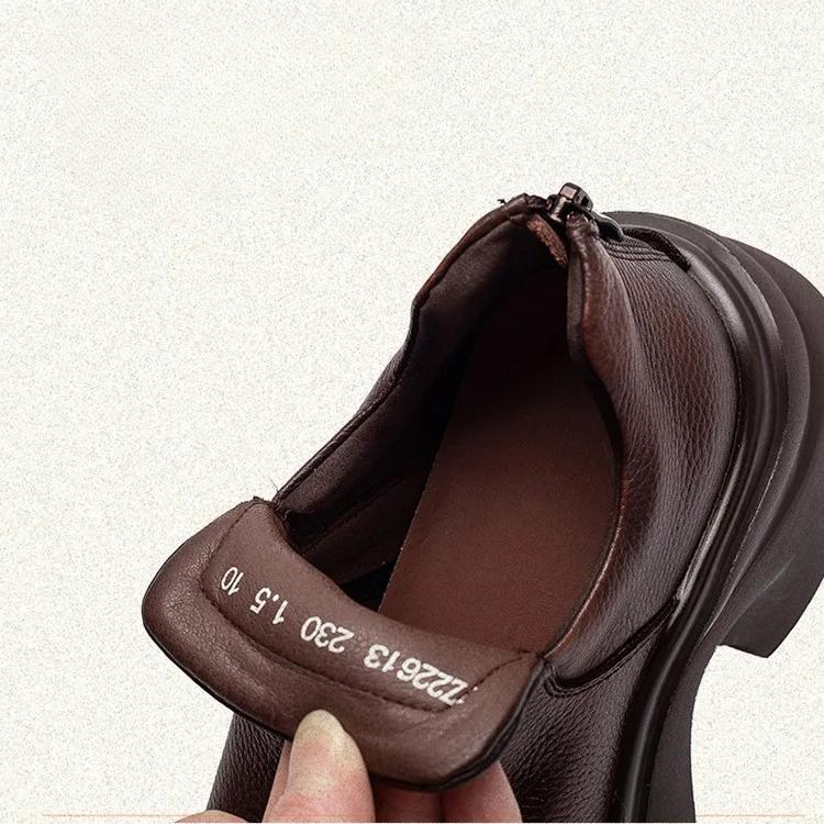 Johnature Retro Genuine Leather High Heels Pumps Commuting Comfort And Versatile Women's Platform Shoes