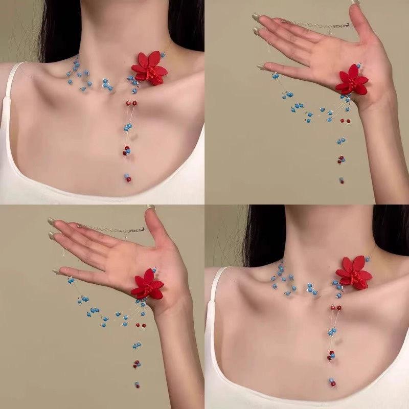 1 Piece Summer Sweet Women Choker Collarbone Chain  Pearl Fringe Necklace Luxury Minimalist Accessories