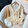 Maglione da Donna Invernale Pullover Caldo Lavorato a Maglia Scollo a V Bordatura in Pizzo Manica Lunga Oversize Maglione Top