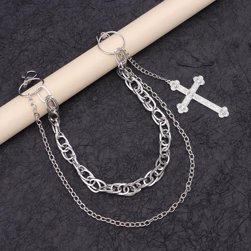 Metallic Hip Hop Double Layer Chain With Cross Pendant For Men And Women