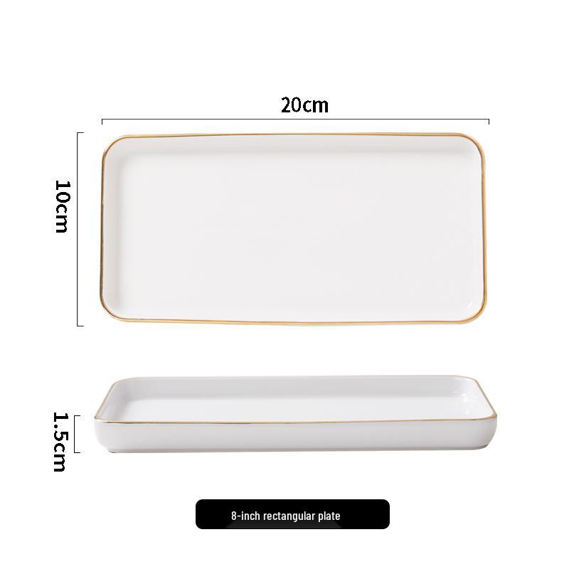 Gold-Rimmed Rectangular Ceramic Dessert and Sushi Plate